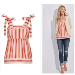 Cabi Brunch Coral Off White Stripe Tank Top
